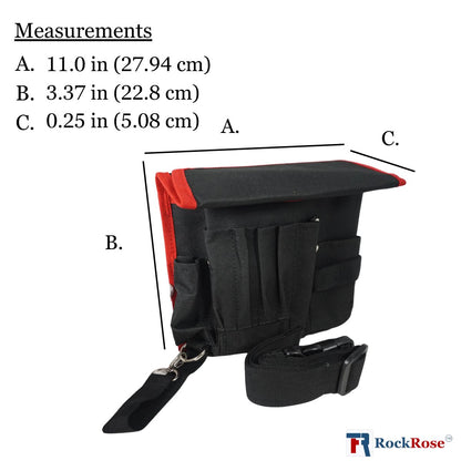 RockRose Heavy-Duty Waist Pouch Tool Belt with Pockets - Pouch for Tools to Store Equipments - Polyester Fabric Material Mechanic Tool Pouch with Adjustable Waist Strap - Hook & Loop Closure