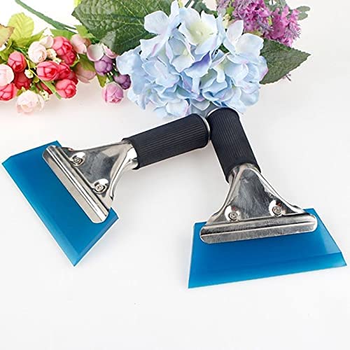 RockRose Pro Stainless Steel Squeegee Anti-Slip Handle with 5" Rubber Blue Max Blade Window - Auto Vinyl Wrapping, Auto Tint Film Installation Glass Mirror Shower Cleaning Car Wash Squeegee (2 Units)